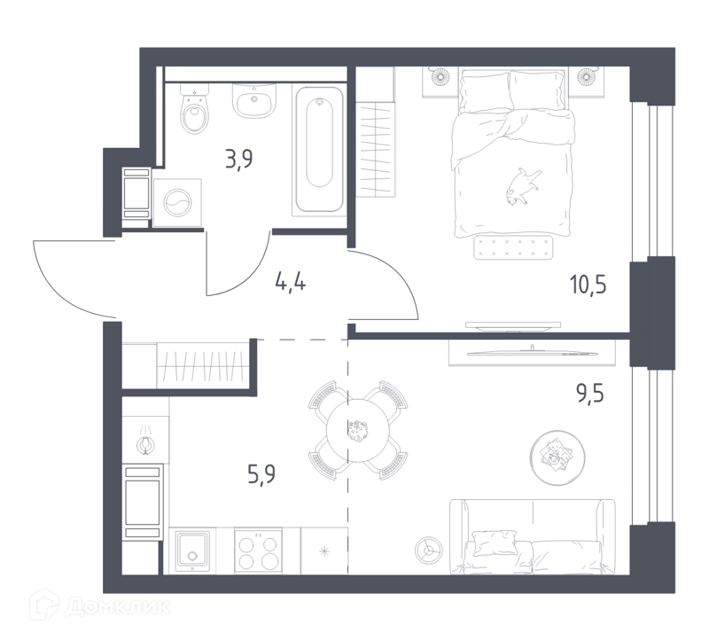 1-комнатная квартира 34.7 м² Мытищи Парк