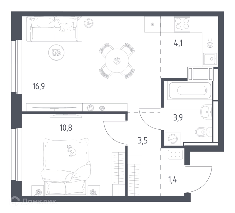 1-комнатная квартира 40 м² Мытищи Парк