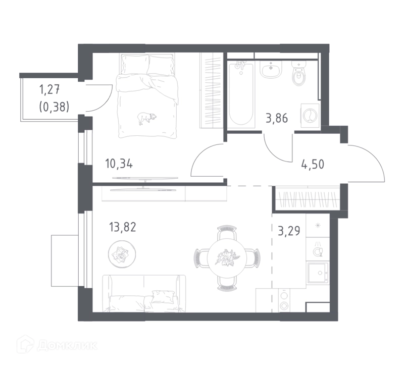 1-комнатная квартира 36.19 м² Мытищи Парк