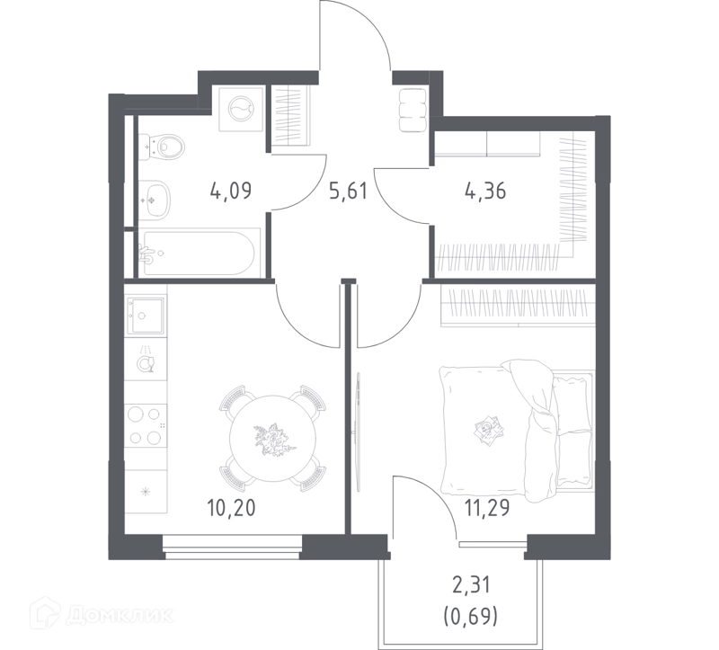 1-комнатная квартира 36.24 м² Мытищи Парк