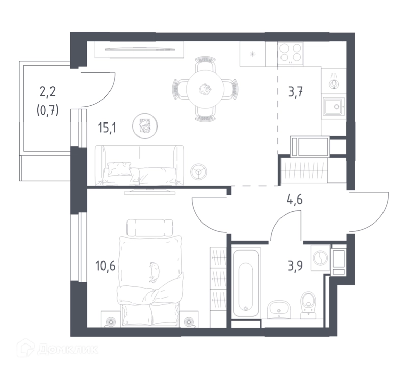 1-комнатная квартира 38.1 м² Мытищи Парк