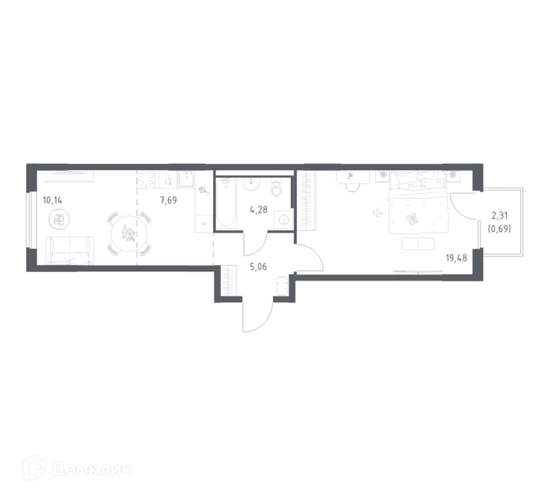 1-комнатная квартира 47.34 м² Мытищи Парк