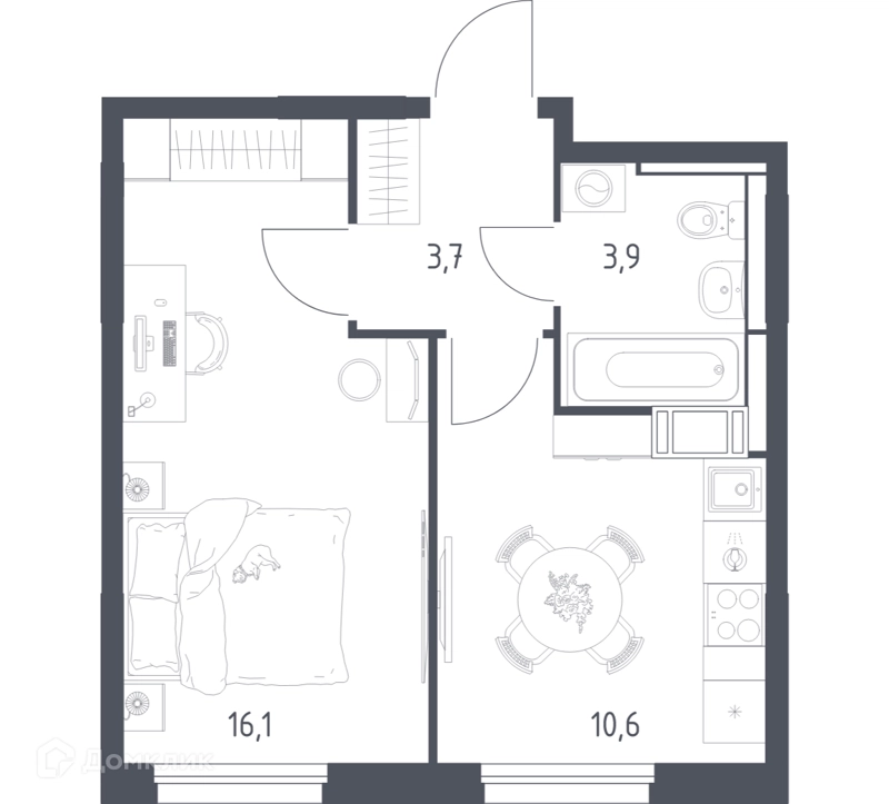 1-комнатная квартира 33.7 м² Мытищи Парк
