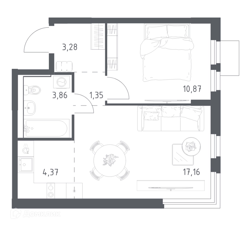 1-комнатная квартира 40.89 м² Мытищи Парк