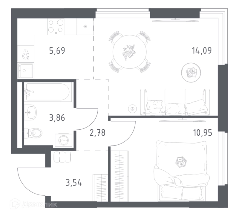 1-комнатная квартира 40.91 м² Мытищи Парк