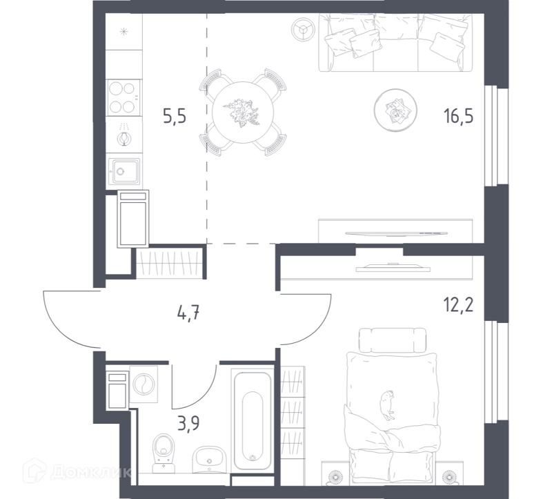 1-комнатная квартира 42.3 м² Мытищи Парк