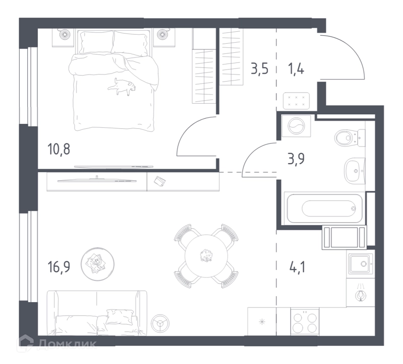 1-комнатная квартира 39.8 м² Мытищи Парк