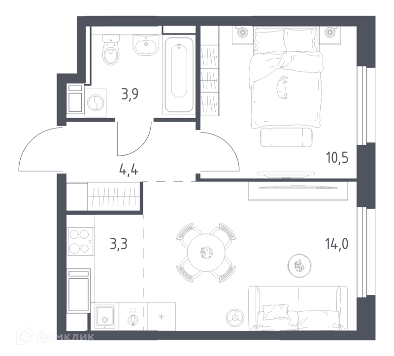 1-комнатная квартира 35.8 м² Мытищи Парк