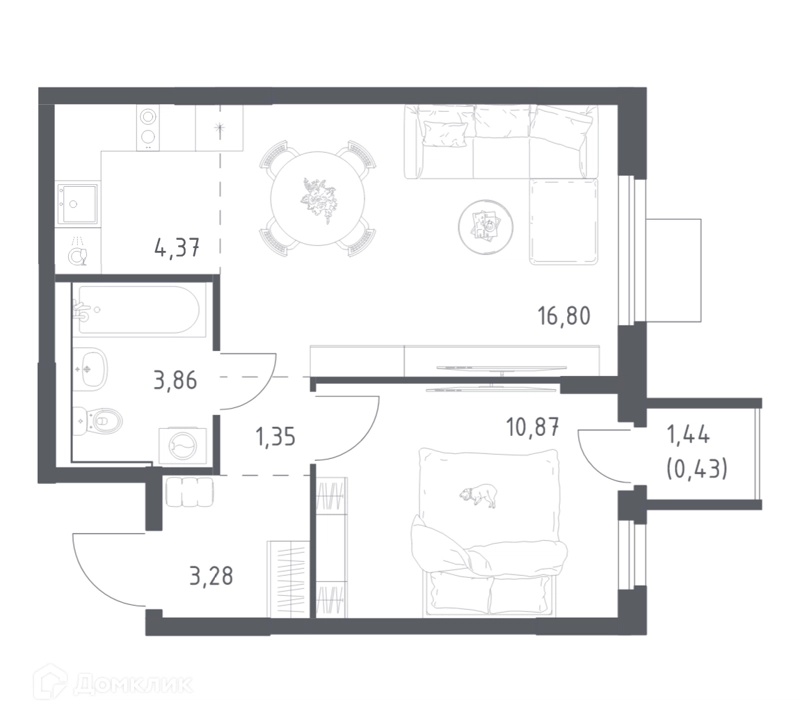 1-комнатная квартира 40.96 м² Мытищи Парк