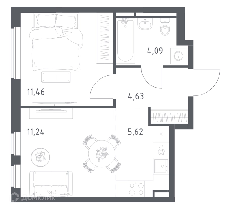 1-комнатная квартира 37.04 м² Мытищи Парк