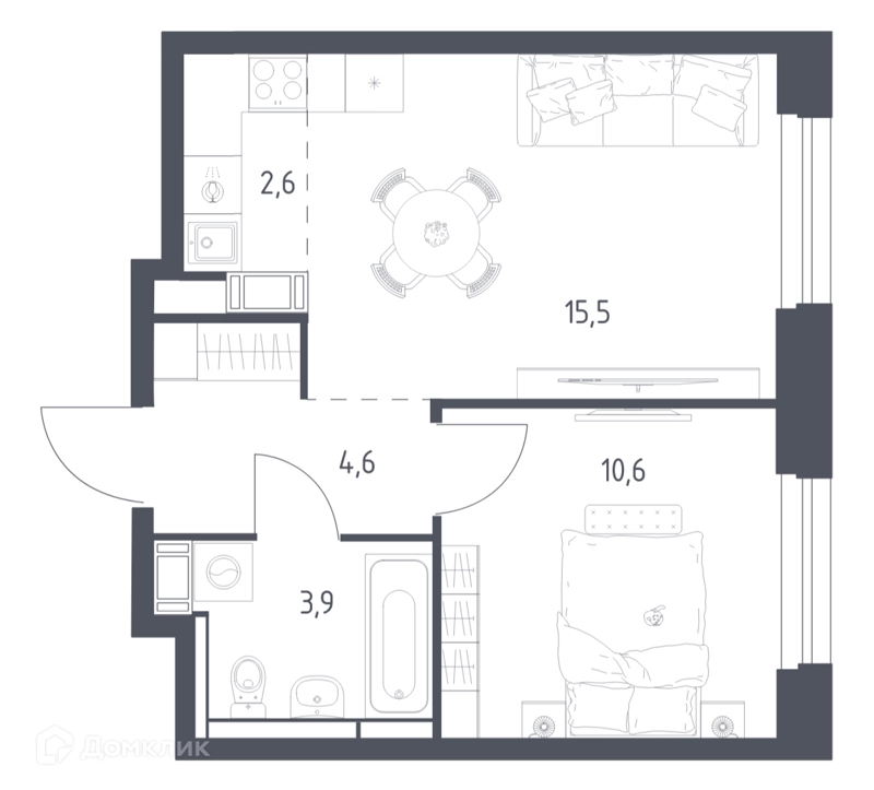 1-комнатная квартира 36.8 м² Мытищи Парк