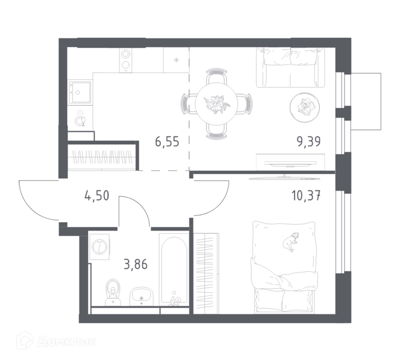 1-комнатная квартира 34.67 м² Мытищи Парк