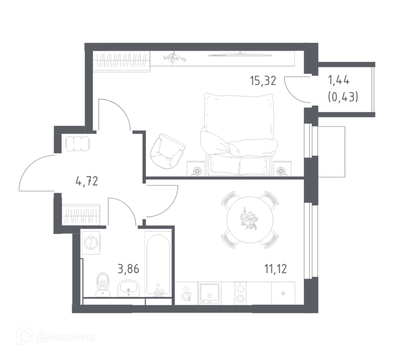 1-комнатная квартира 35.45 м² Мытищи Парк
