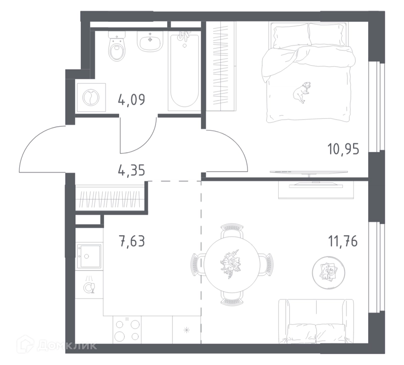 1-комнатная квартира 38.78 м² Мытищи Парк