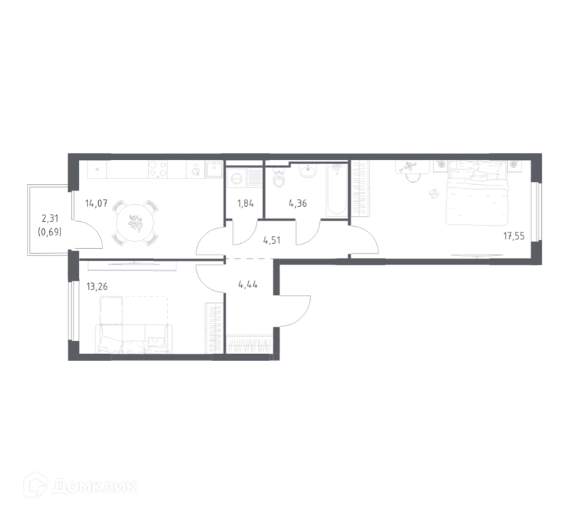 2-комнатная квартира 60.72 м² Мытищи Парк