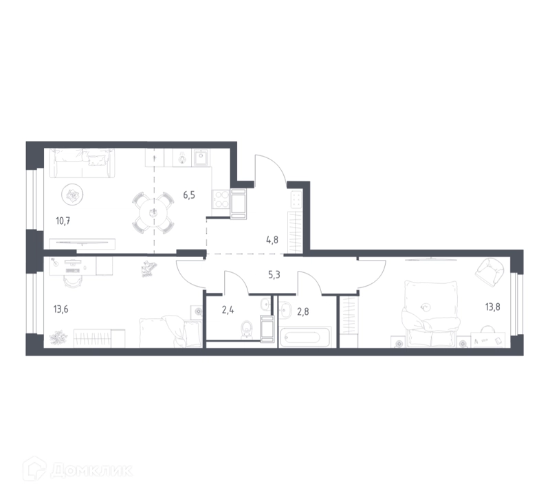 2-комнатная квартира 59.1 м² Мытищи Парк