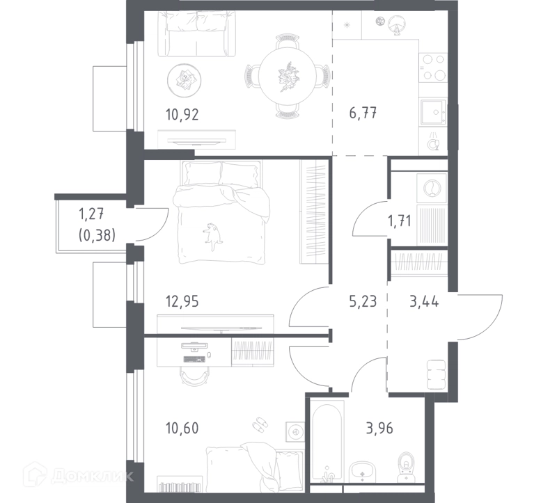 2-комнатная квартира 55.96 м² Мытищи Парк