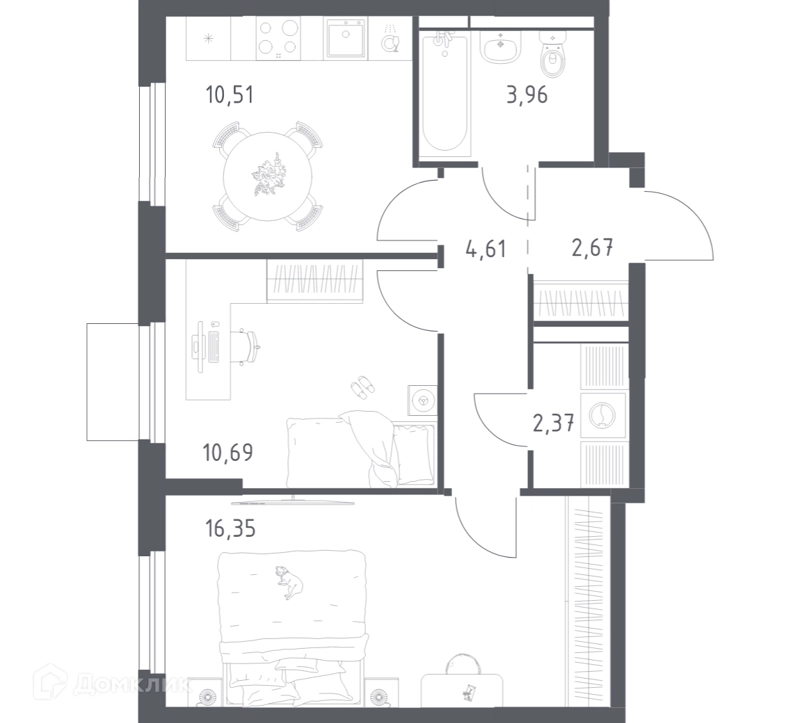 2-комнатная квартира 51.16 м² Мытищи Парк