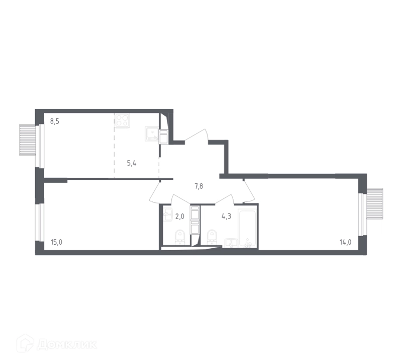 2-комнатная квартира 56 м² Мытищи Парк
