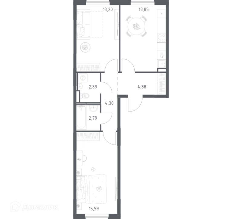 2-комнатная квартира 57.5 м² Мытищи Парк