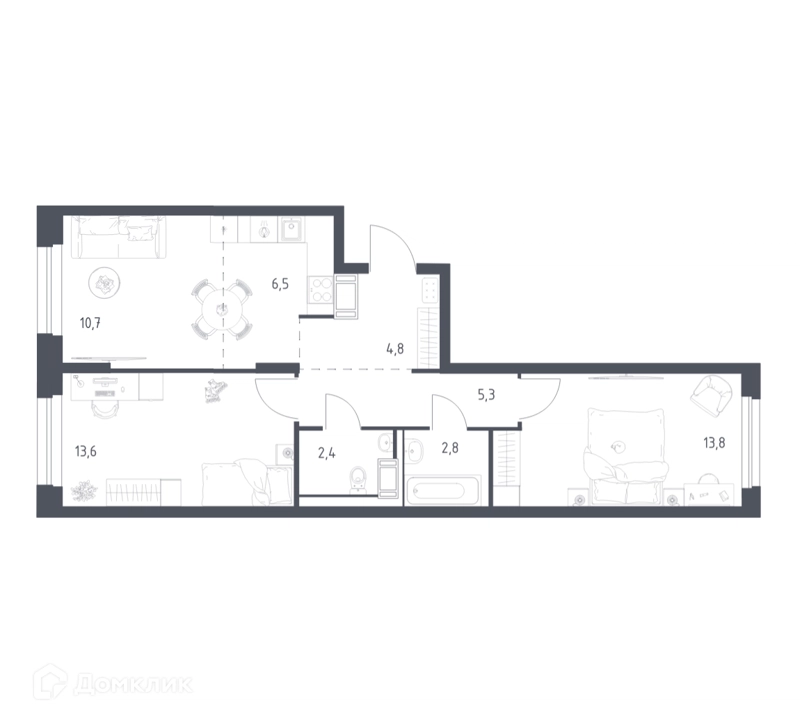 2-комнатная квартира 59.3 м² Мытищи Парк
