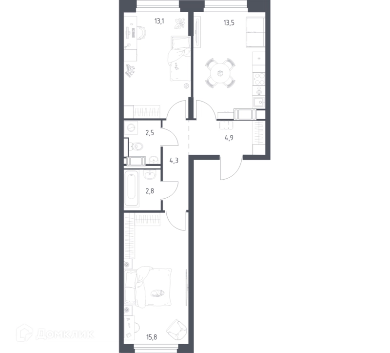2-комнатная квартира 55.9 м² Мытищи Парк