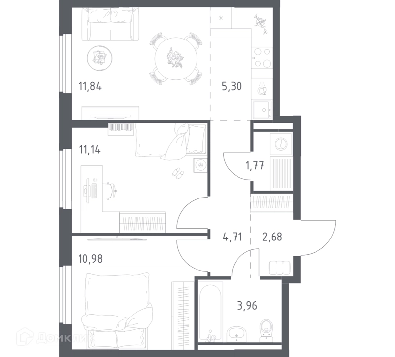 2-комнатная квартира 52.38 м² Мытищи Парк