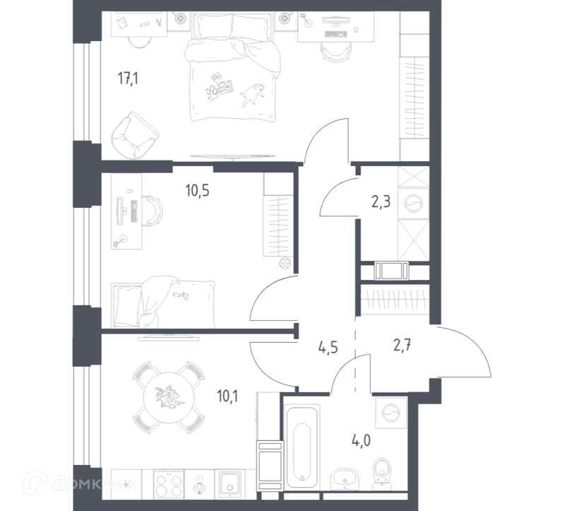 2-комнатная квартира 50.5 м² Мытищи Парк
