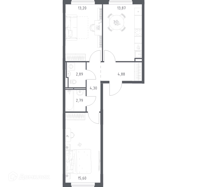 2-комнатная квартира 57.53 м² Мытищи Парк