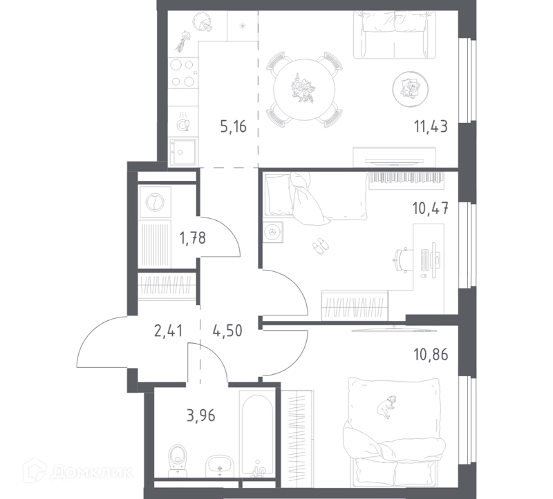 2-комнатная квартира 50.57 м² Мытищи Парк