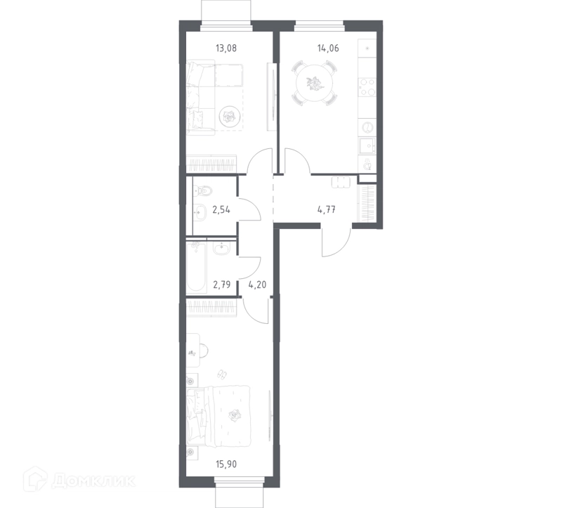 2-комнатная квартира 57.34 м² Мытищи Парк