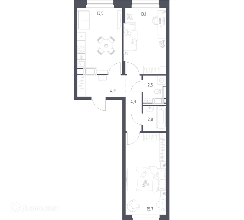 2-комнатная квартира 55.8 м² Мытищи Парк