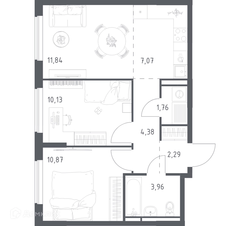 2-комнатная квартира 52.3 м² Мытищи Парк