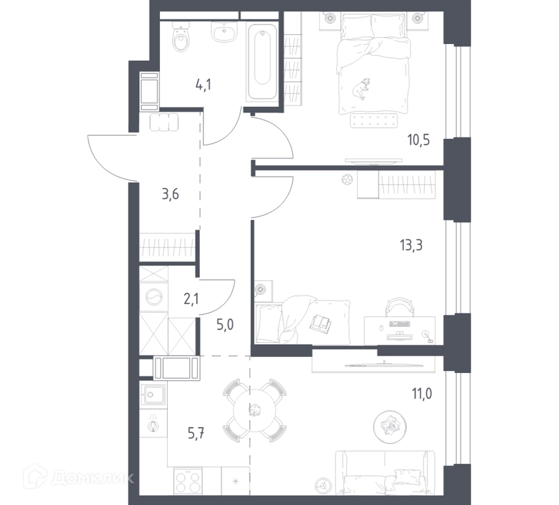2-комнатная квартира 54.4 м² Мытищи Парк