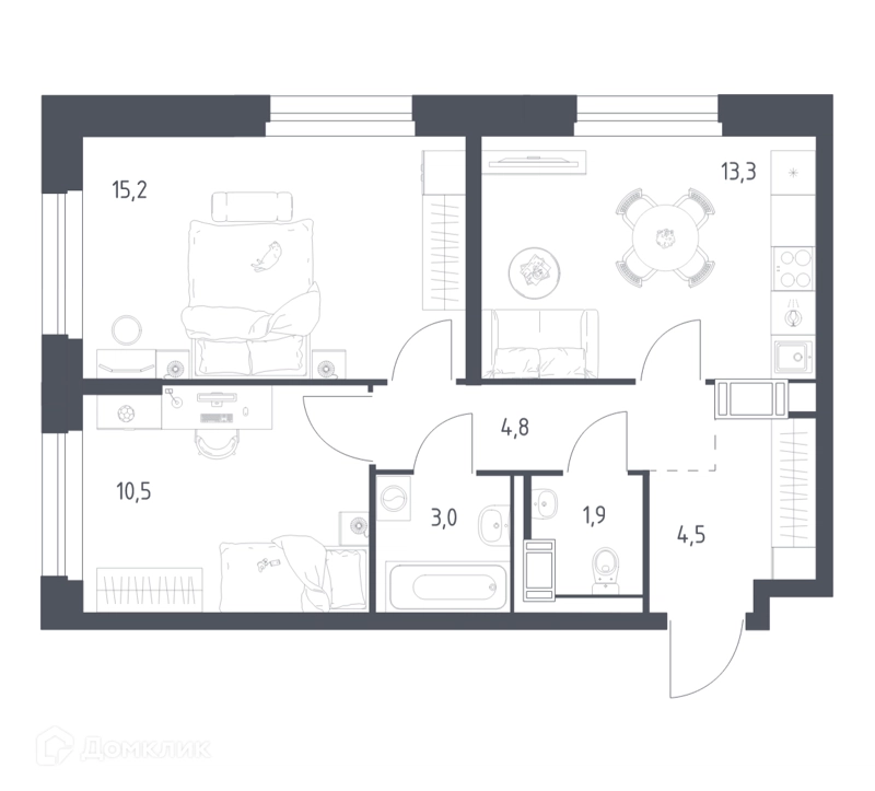 2-комнатная квартира 53 м² Мытищи Парк
