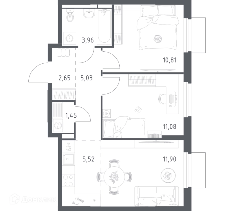 2-комнатная квартира 52.4 м² Мытищи Парк