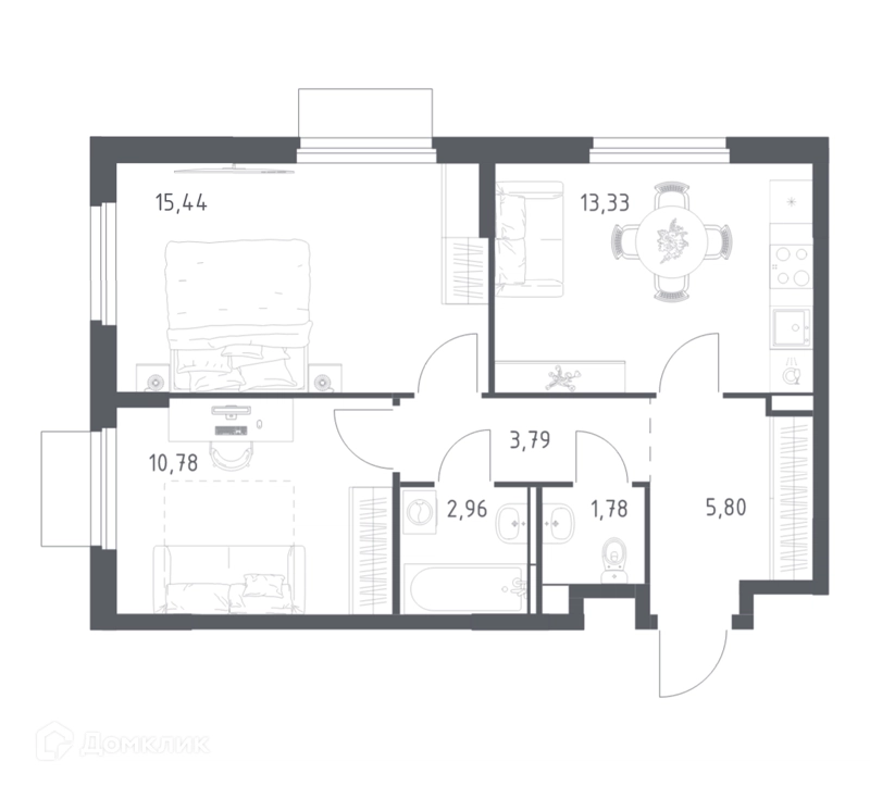 2-комнатная квартира 53.88 м² Мытищи Парк