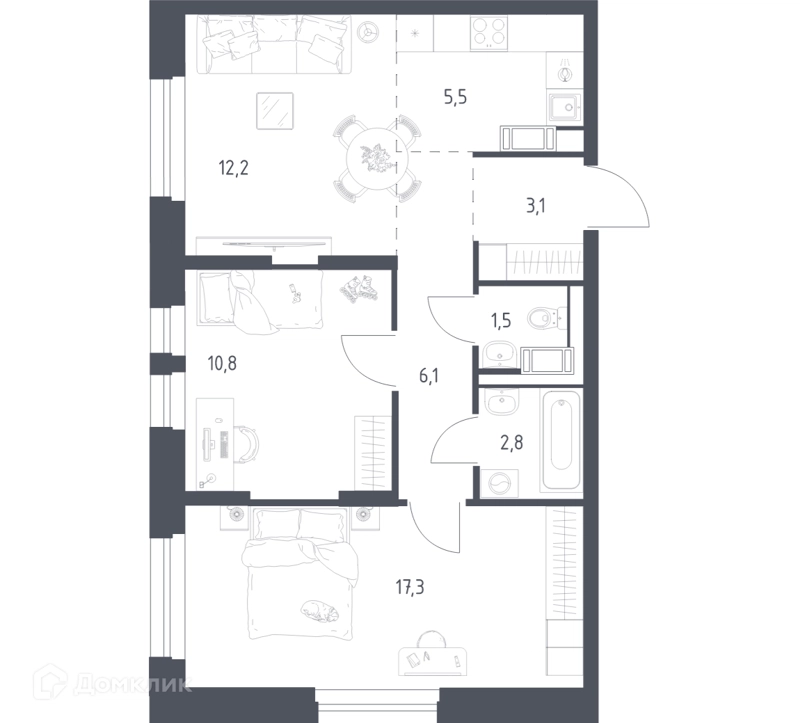 2-комнатная квартира 58.2 м² Мытищи Парк