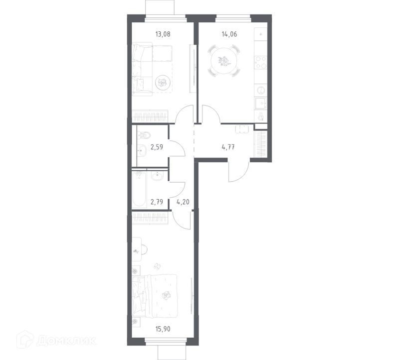 2-комнатная квартира 57.39 м² Мытищи Парк
