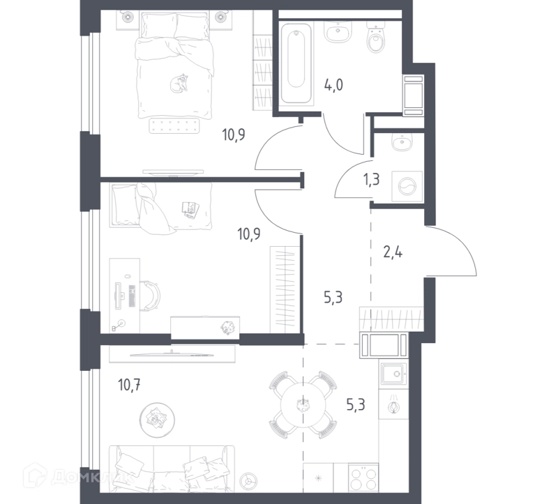 2-комнатная квартира 50.3 м² Мытищи Парк