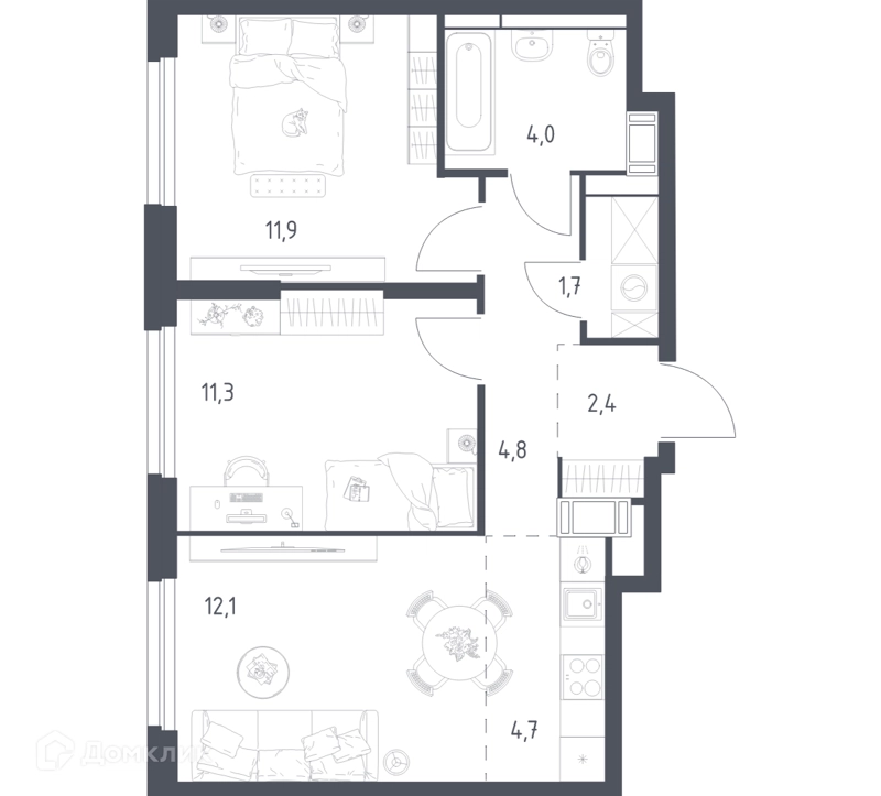 2-комнатная квартира 51.8 м² Мытищи Парк