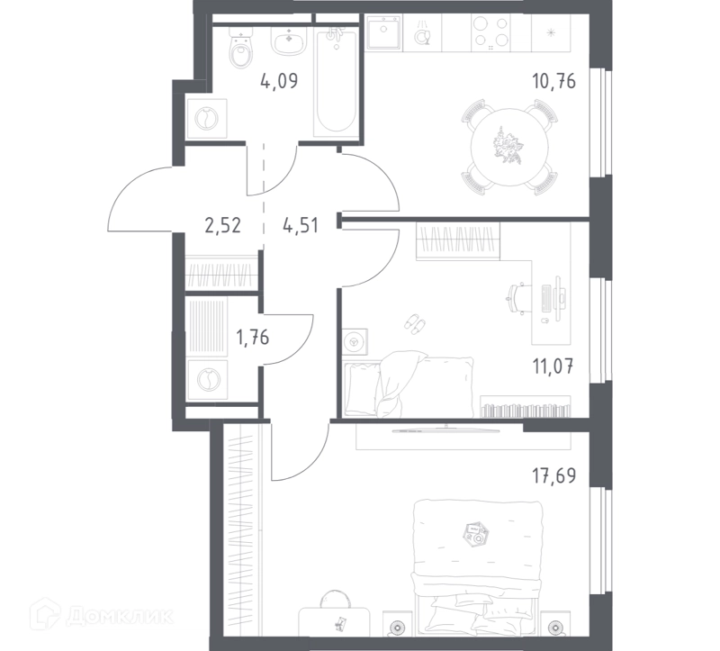 2-комнатная квартира 52.4 м² Мытищи Парк