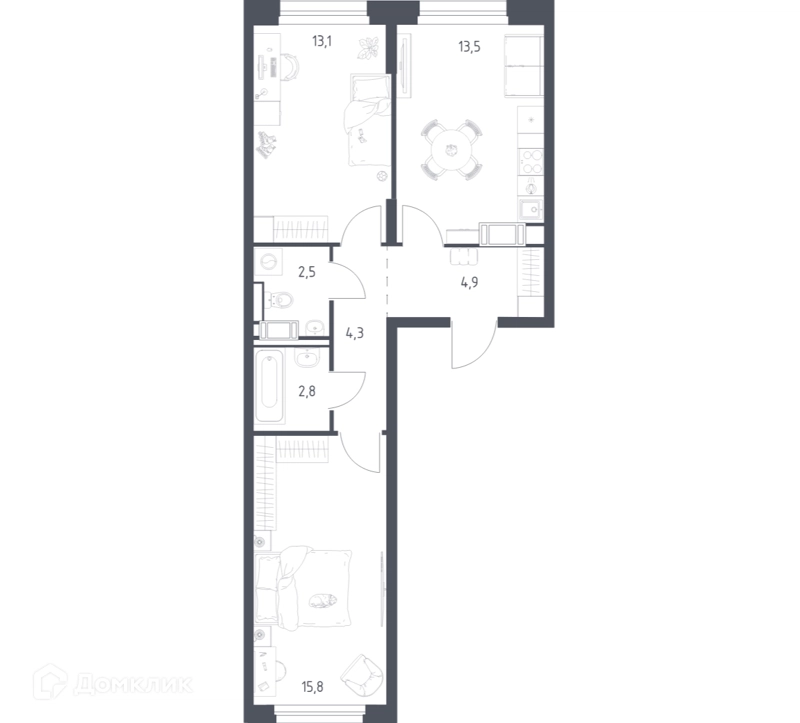 2-комнатная квартира 55.7 м² Мытищи Парк