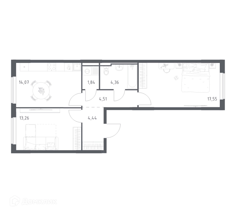 2-комнатная квартира 60.03 м² Мытищи Парк