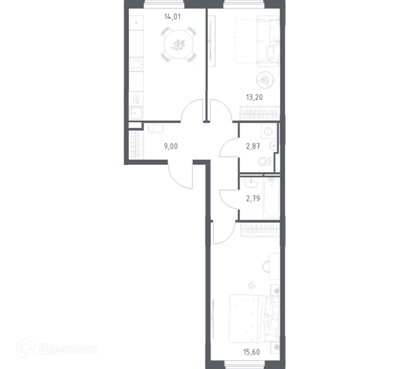 2-комнатная квартира 57.47 м² Мытищи Парк