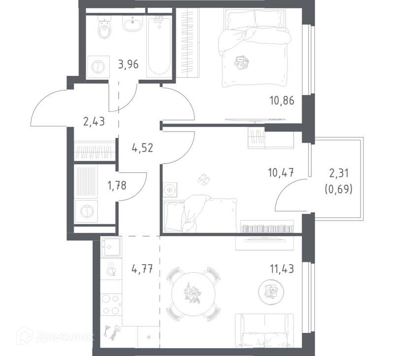 2-комнатная квартира 50.91 м² Мытищи Парк