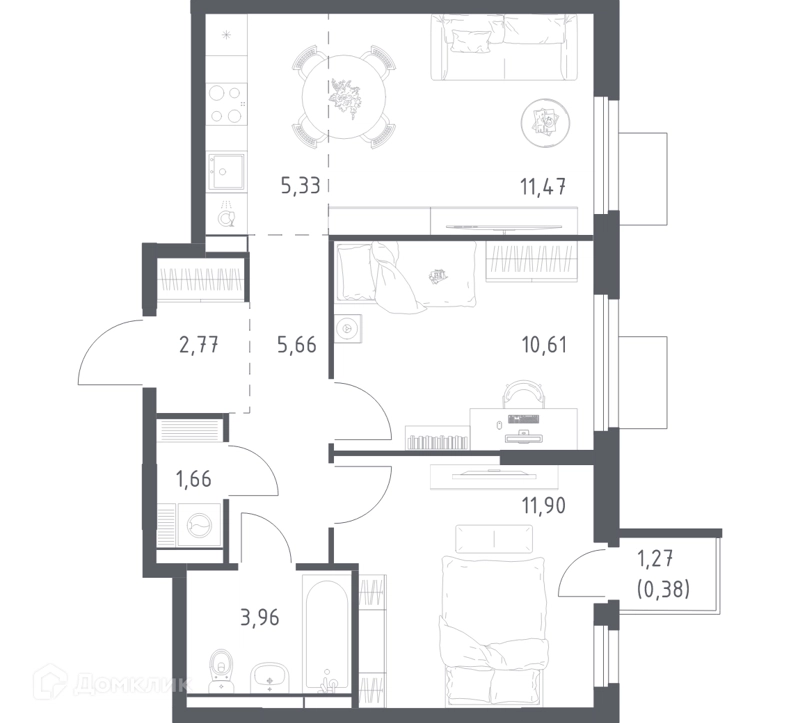 2-комнатная квартира 53.74 м² Мытищи Парк