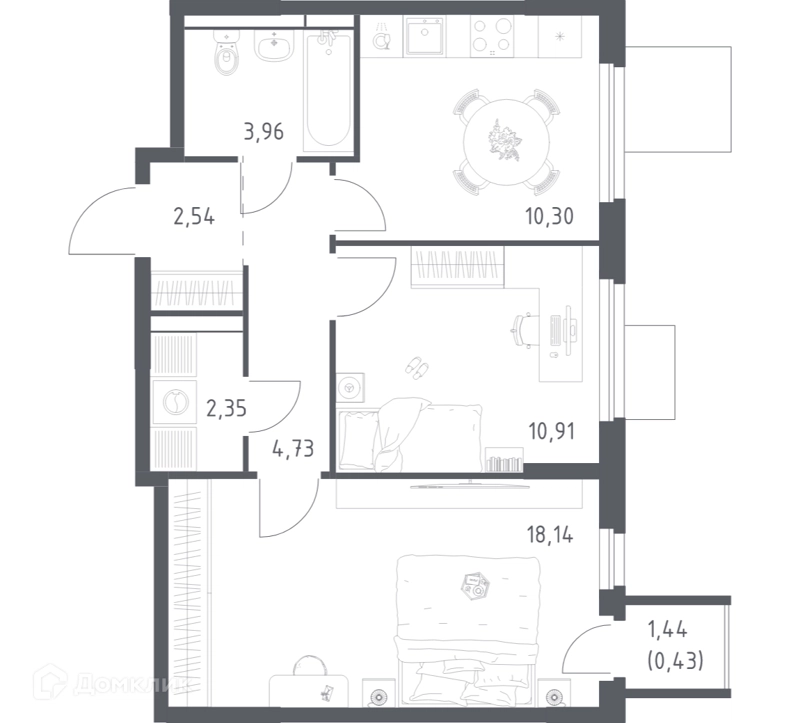 2-комнатная квартира 53.36 м² Мытищи Парк