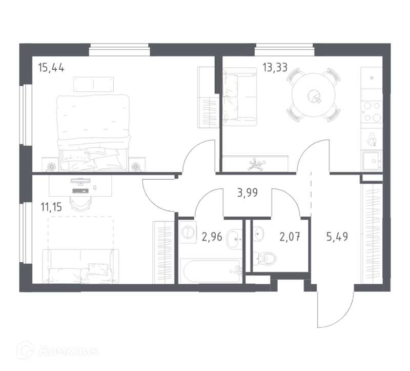 2-комнатная квартира 54.43 м² Мытищи Парк