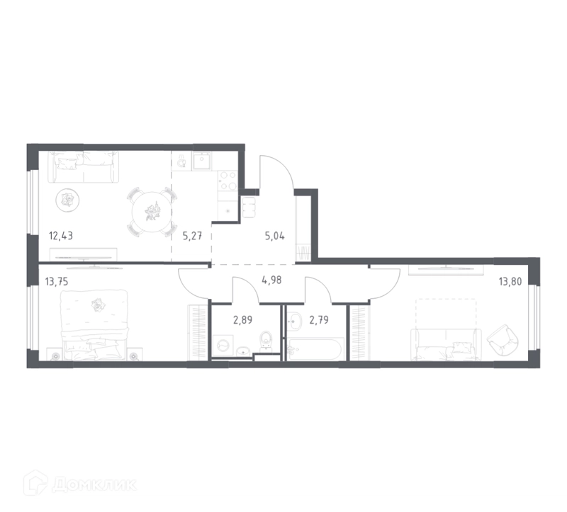 2-комнатная квартира 60.95 м² Мытищи Парк